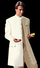 Very Long Ivory Mandarin Chinese Nehru Collar Tuxedo Frock Duster Coat TUXXMAN