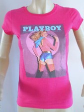 NEW LADIES PINK PLAYBOY PRINTED 'HOT PANTS' T-SHIRT TOP SIZE 10