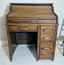 Oak small desk - desk, tambour