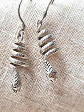 Sterling Silver Snake Earrings 925 Serpent Dangle Drop Gothic Slytherin Vintage