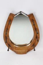 Victorian Oak Horseshoe Hall Mirror -Antique Novelty Coat Rack Mirror Hall Stand