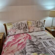 DEBENHAMS KINGSIZE DUVET SET IN PASTEL PAINTERLY DESIGN. PINKS/GREYS. VGC