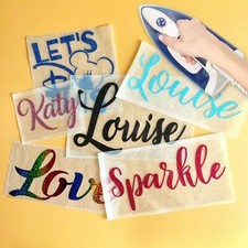 Glitter Metallic Rainbow Neon Iron-on Transfers Custom Text Name Letter Number