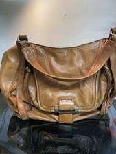Kooba Jonnie Weathered Leather Flap Pocket Slouchy Satchel Brown Shopper Tote