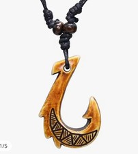 Maori Bone Fish Hook Necklace Adjustable Cord Surfer Tribal Pendant
