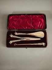 Rare Victorian Button Set Of 3 Pieces w Panther's Head,  Silver, Hallmarked 1897