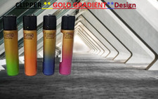 4 x Clipper Lighter GOLD GRADIENT Design FANCY TOP BLACK Gas Lighter Refillable