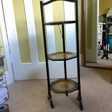 Vintage Wooden Three Tier Folding Cake Stand Made in Japan Laquered