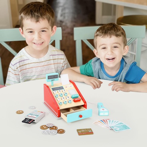 Wooden cash register red - wooden, &