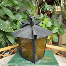 Vintage Wrought Iron Porch Wall Light Etched Art Deco Amber Glass Snake Cottage