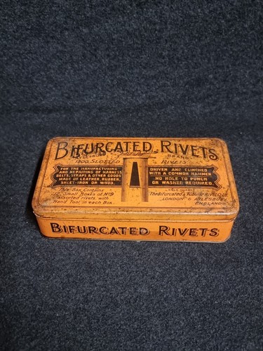 Vintage bifurcated rivet tin - vintage,