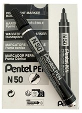 Pentel N50 Black Permanent Marker Pens Bullet Tip 4.3mm Industrial Use 12-Pack