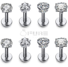 2x Star Heart Lip Ring Silver Diamond Cut Labret Ear Stud Tragus Helix Piercings