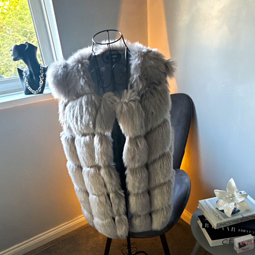Women grey faux fur - faux,