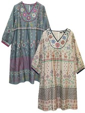 Gudrun Sjoden Cotton Embroidered Dresses BEIGE & DARK GREY Sizes 8/10 & 12/14