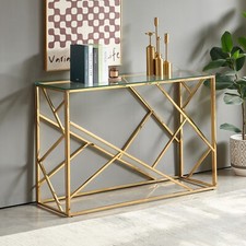 Monza Luxe Glass Console Hall Table with Gold Stainless Steel Frame - AY52-GOLD