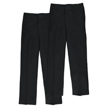 Boys Black Slim Fit School Trousers Pack of 2 Adjustable Waist Permanent Pleats