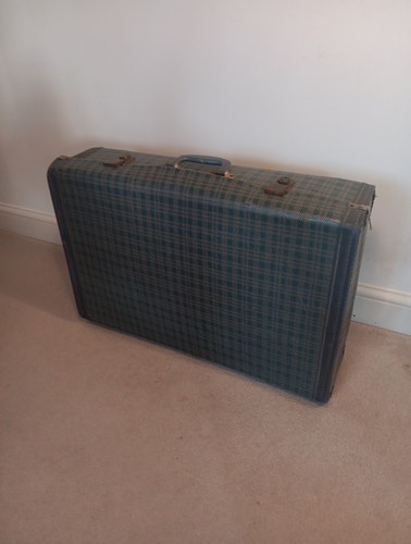 Large retro tartan suitcase
