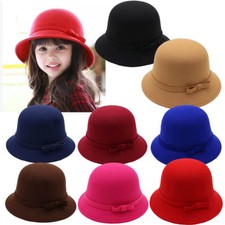Kids Women's Winter Wool Bucket Hat Ladies Vintage Cloche Felt Bowler Derby Cap