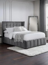 Julian Bowen Gatsby Ottoman Double Bed Grey | Velvet Wing Headboard Sprung Slats
