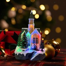 Christmas Church Statue with Light Music Collectible, Building Figurine, House
