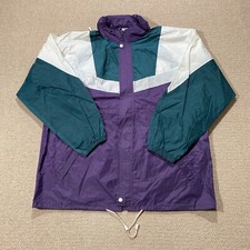 VINTAGE Waterproof Anorak Mens XL Purple Green 90s Festival Lightweight Mac