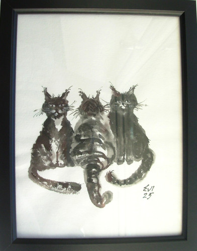 Cats framed original ink - cats,