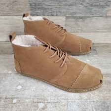 Toms Toffee Bota Boots Mens Sz 8 Faux Shearling Suede Lace-Up
