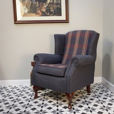 Upholstered Blue and Tartan Wing Back Chair