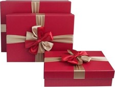 Emartbuy Set of 3 Red Gift Boxes with Lids & Gold Red Satin Ribbon–BrownInterior