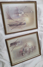 Small fishing Trawler Prints by Andres Orpinas. framed vintage 1980s art