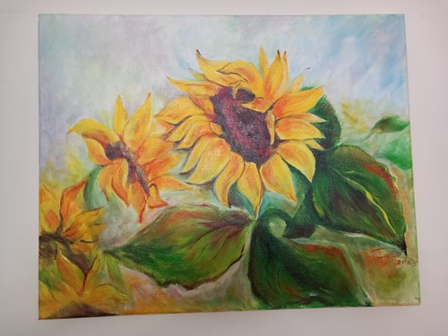 Hand painted sunflowers oil - hand,