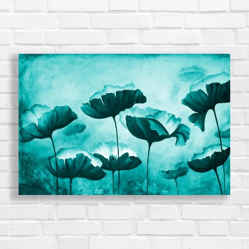 Autumn poppy floral teal - poppy,