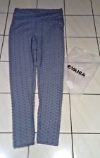 OVAHIA Women High Waist Waffle Grey Leggings Running Pants Gym Size Large