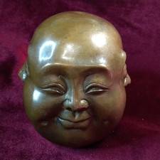 ORIENTAL BRONZE CAST 4  FACED BUDDAH HEAD 8cm x 8cm Medium Happy Cry Sad Angry