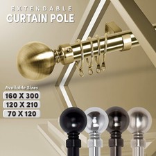 Curtain Pole Extendable Metal 28mm With Round Finials Rings Hooks Rod Fittings