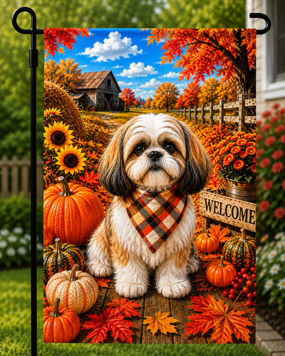 Fall garden flag with shitzu - garden,