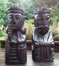 LARGE CARVED WOODEN KING & QUEEN STAIR NEWEL POST CAP FINIAL COUNTRY HOUSE #1