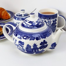 Blue Willow Tea Pot 1L Ceramic Kitchen Serving Traditional English Tableware
