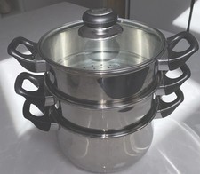 Swift 3 Tier Food Steamer, Stainless Steel & Glass Lid, Vegetables Rice 18cm Pan