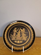 Vintage Greek Decorative Plate with A Black and 24K Gold Design. Made In Greece