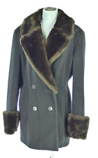 Nicole Farhi Coat Vintage Black Cashmere Wool Faux Fur Collar Double Breasted 14