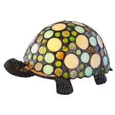 Handmade Green and Amber Pebble Glass Tortoise Tiffany Lamp with Bronze Base ...