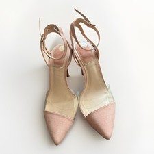 Stradivarius Women’s Nude Pink High Heels Pointed Toe Ankle Strap Shoes Size 6