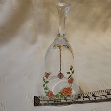 Avon 24% Full Lead Crystal Clear Glass Bell With Pink Rose Vintage