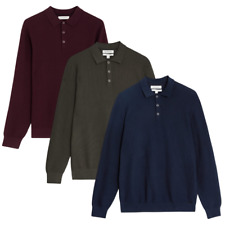 Mens M&S AUTOGRAPH Knitted Textured Long Sleeve Polo Shirt Sizes S - 3XL