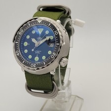 50mm Black Divers Watch 'Tuna' Nh35 Seiko TMI Auto Movt Green NATO Strap 300m