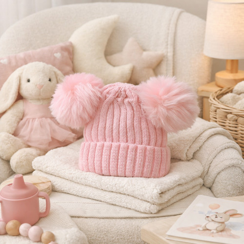 Pink pom baby hat - baby, cute