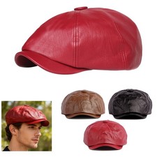 Men's Peaky Blinders Newsboy Cap PU Leather  8-Panel Gatsby Flat Baker Boy Hat