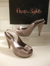PHASE EIGHT 5 SLINGBACK SHOES silver mocha faux silk peep toe zoe rosette £80